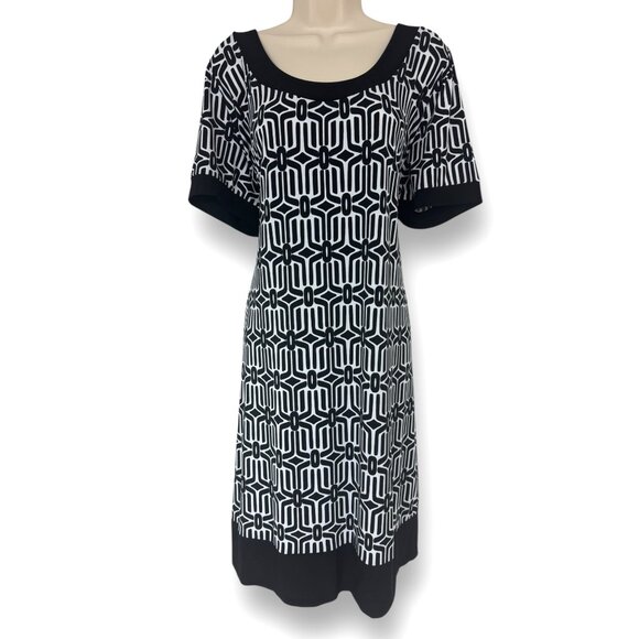 Size 2X 18 20 Tiana B Black & White Geometric Print Shift Dress Summer Plus Size - Picture 1 of 7